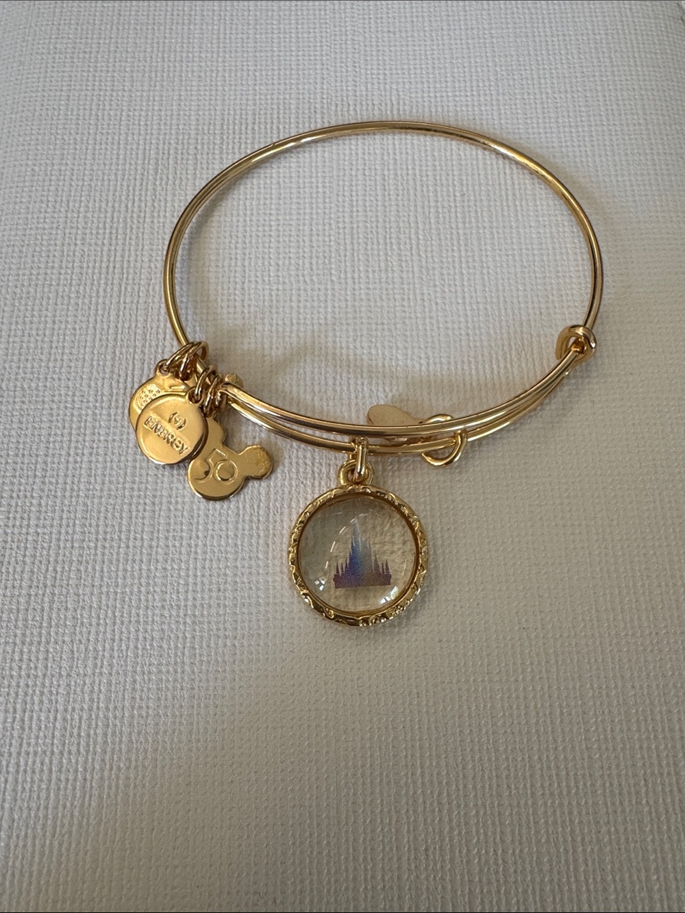 Alex and Ani Gold Castle Charm Bangle with Iridescent Center